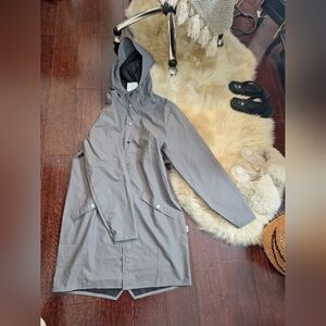 RAINS long Rain Jacket Size Small, Grey. BNWT.